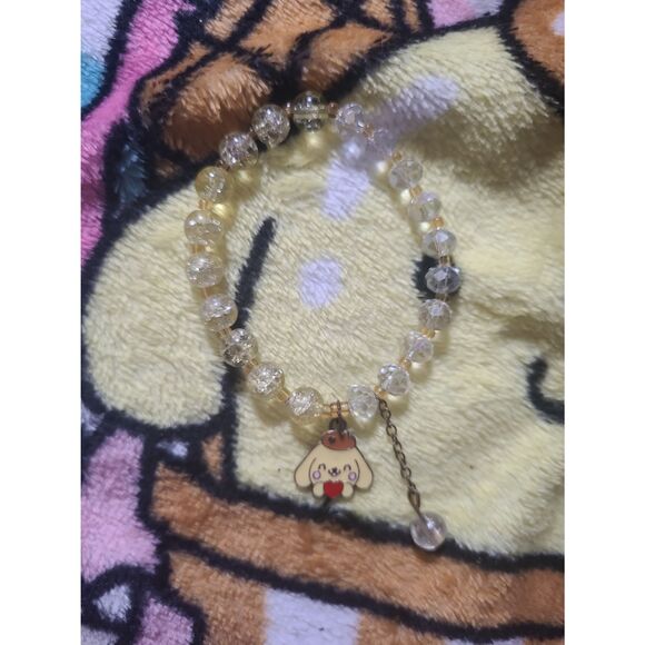Pompompurin Themed Sparkly Yellow and White Heart Charm Cutecore Sanrio Bracelet - Picture 3 of 5